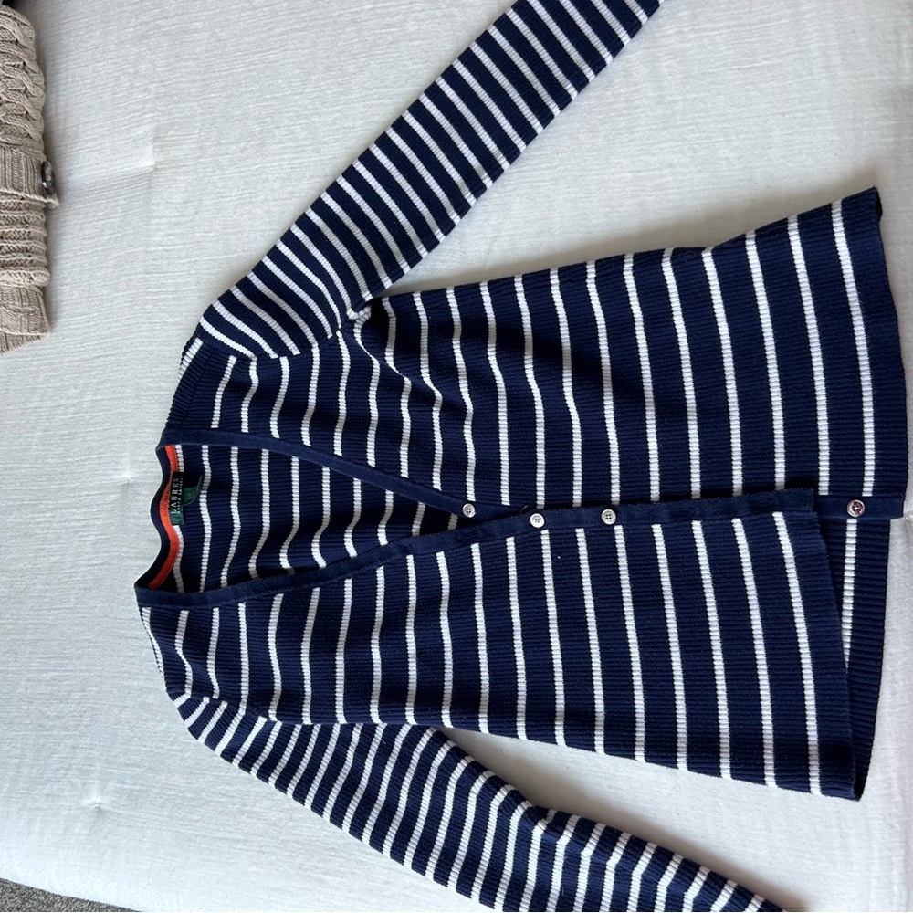 Lauren Ralph Lauren Navy and White Striped Sweater